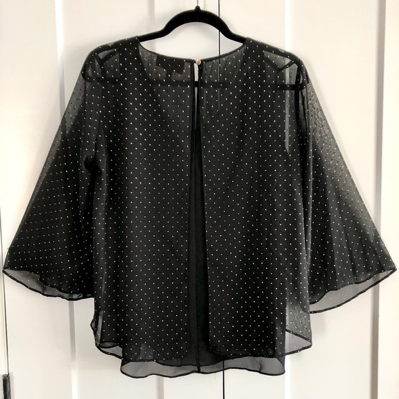 Jennifer Lopez, Layered, Chiffon, Blouse, 3/4 Sleeves, Black, Gold Dots, Size S - Picture 3 of 12